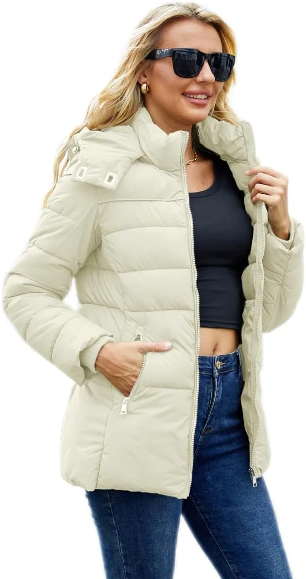 Puffer Jacket Womens Winter Coat with Hood Warm Lightweight Thickened Packable Down Jacket