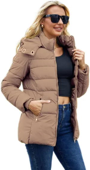 Puffer Jacket Womens Winter Coat with Hood Warm Lightweight Thickened Packable Down Jacket
