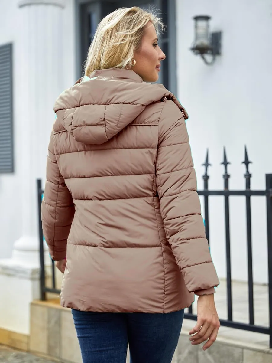 Puffer Jacket Womens Winter Coat with Hood Warm Lightweight Thickened Packable Down Jacket