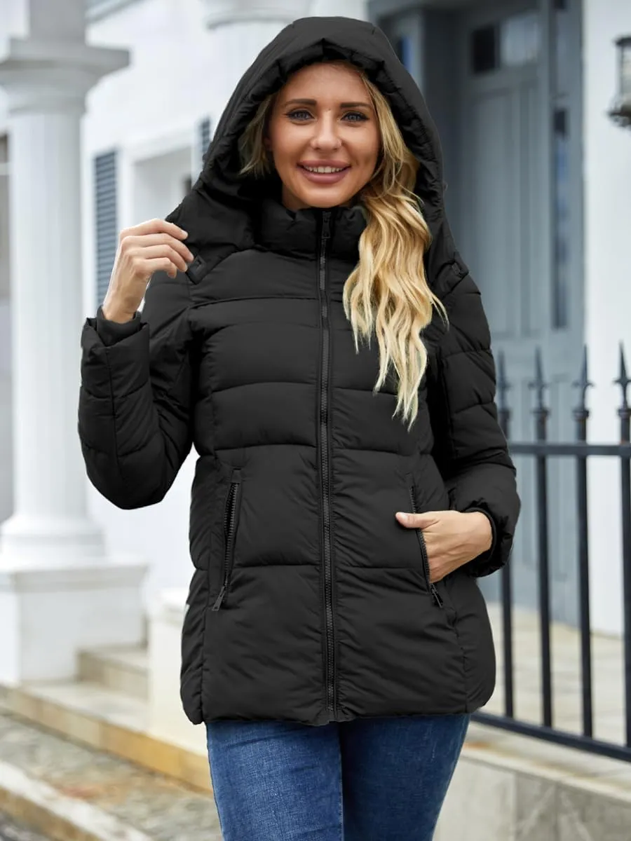 Puffer Jacket Womens Winter Coat with Hood Warm Lightweight Thickened Packable Down Jacket