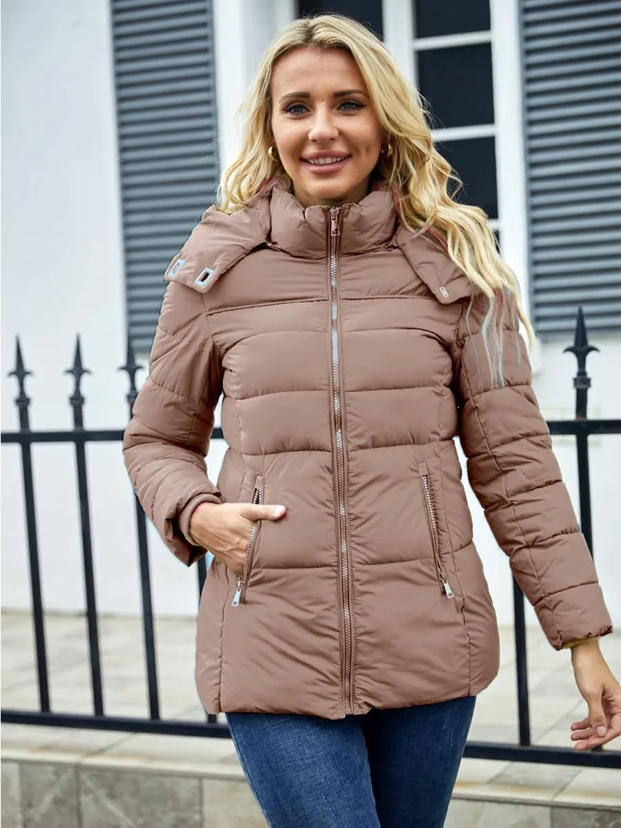 Puffer Jacket Womens Winter Coat with Hood Warm Lightweight Thickened Packable Down Jacket