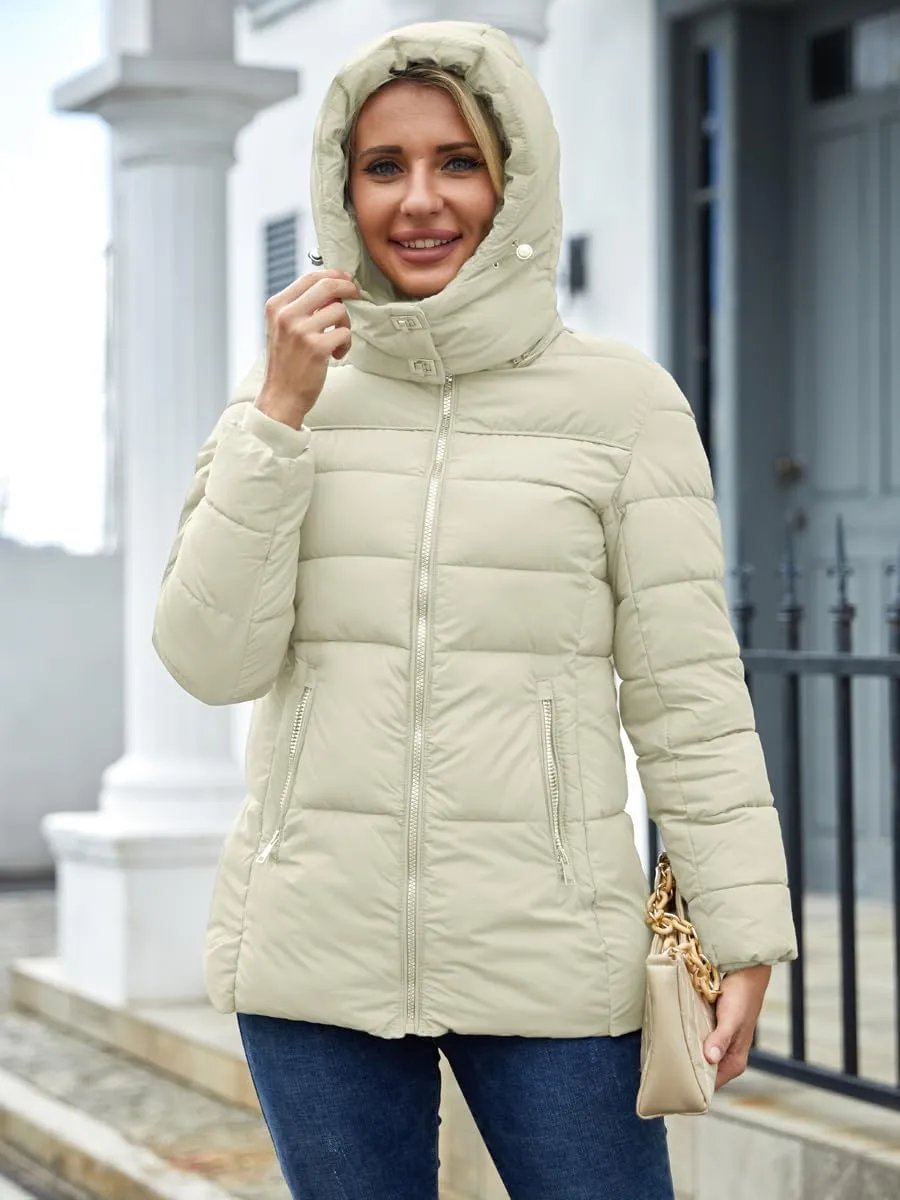 Puffer Jacket Womens Winter Coat with Hood Warm Lightweight Thickened Packable Down Jacket