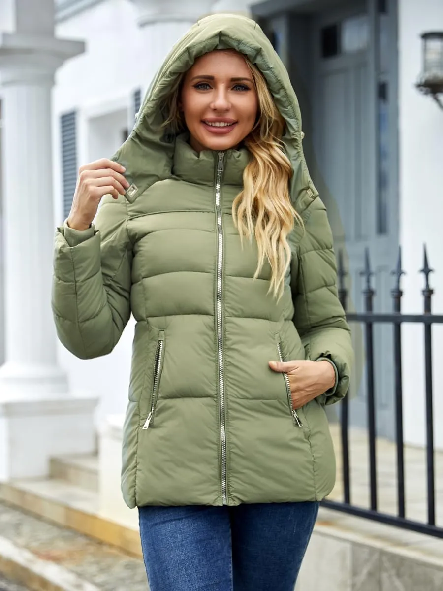 Puffer Jacket Womens Winter Coat with Hood Warm Lightweight Thickened Packable Down Jacket