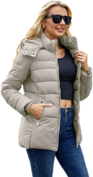 Puffer Jacket Womens Winter Coat with Hood Warm Lightweight Thickened Packable Down Jacket
