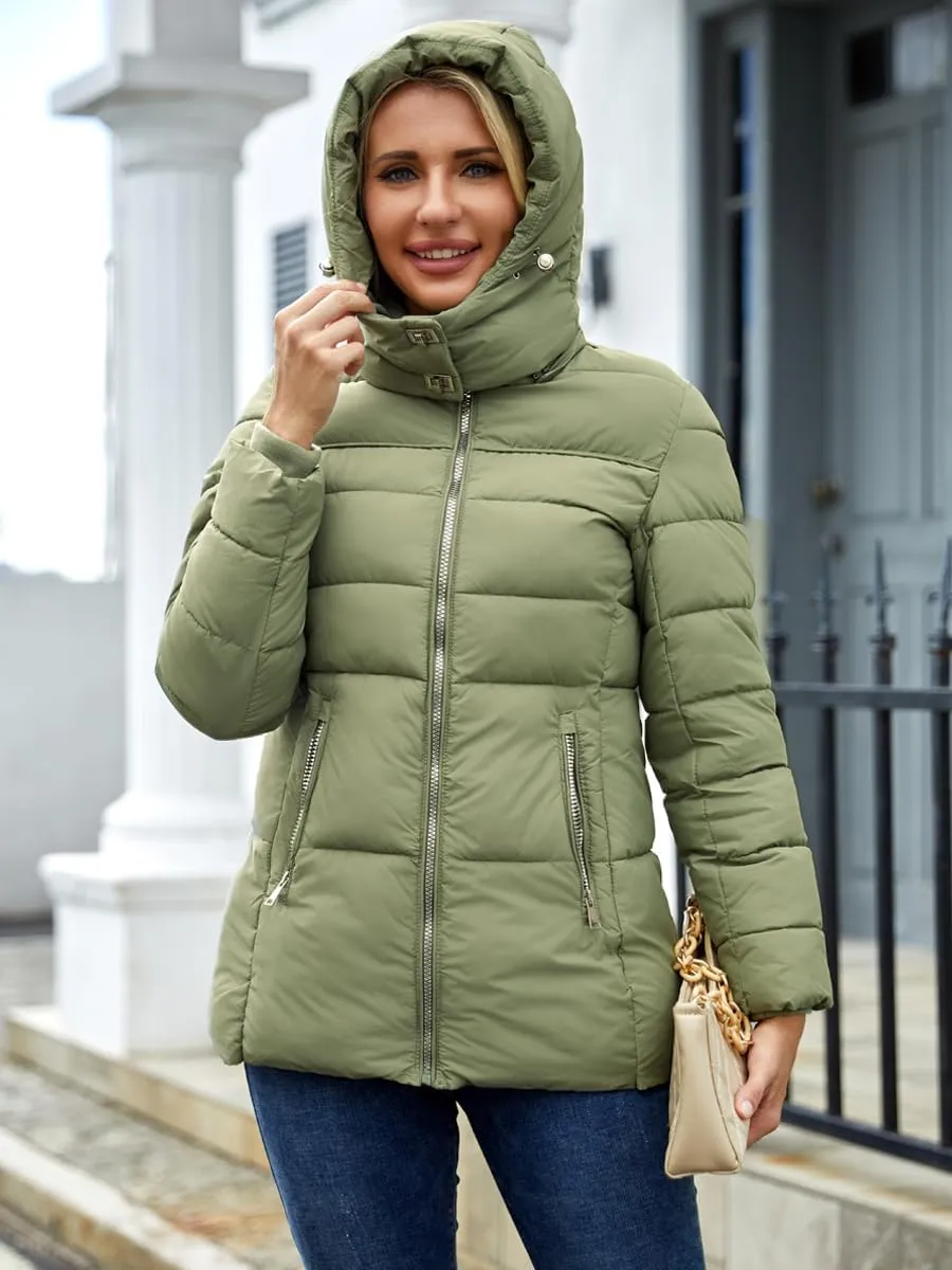 Puffer Jacket Womens Winter Coat with Hood Warm Lightweight Thickened Packable Down Jacket