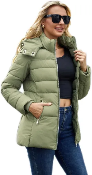 Puffer Jacket Womens Winter Coat with Hood Warm Lightweight Thickened Packable Down Jacket