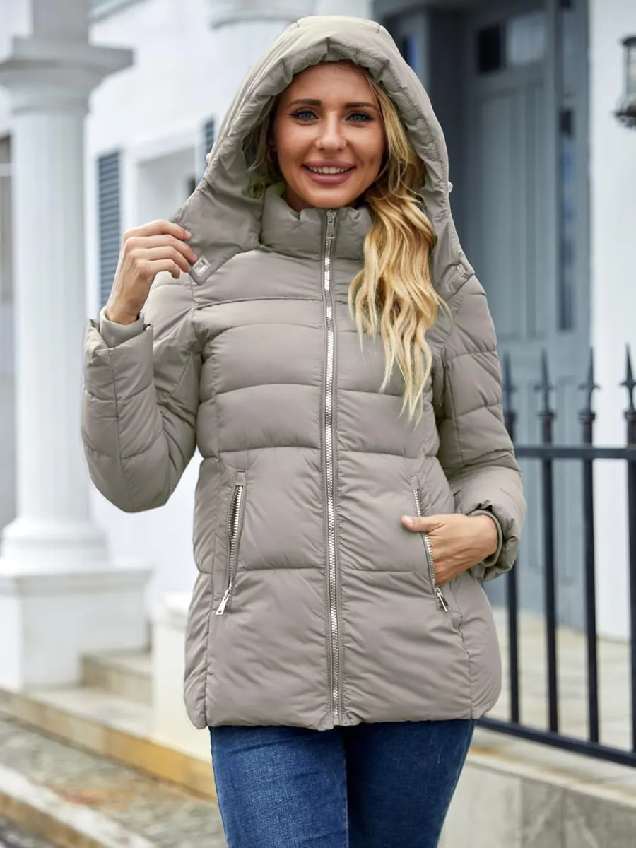 Puffer Jacket Womens Winter Coat with Hood Warm Lightweight Thickened Packable Down Jacket