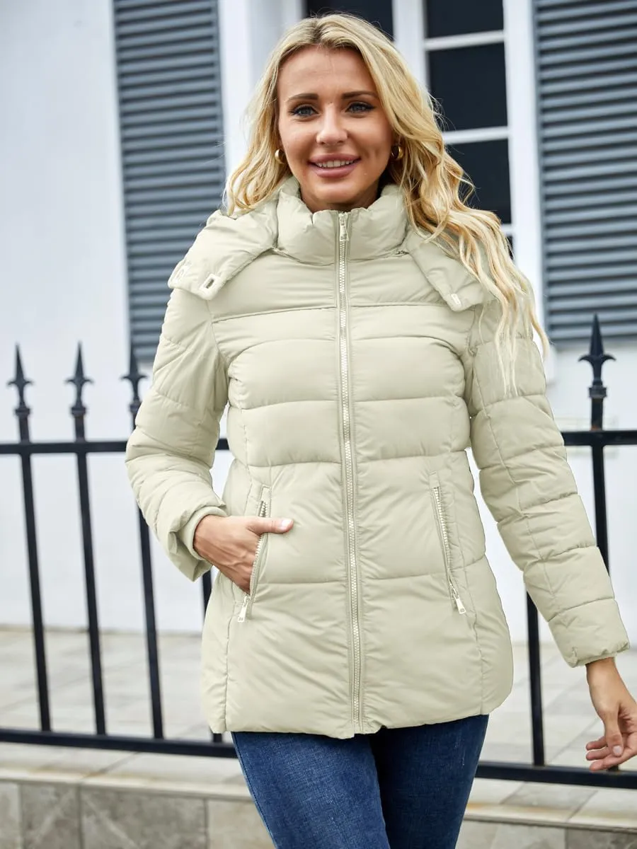 Puffer Jacket Womens Winter Coat with Hood Warm Lightweight Thickened Packable Down Jacket