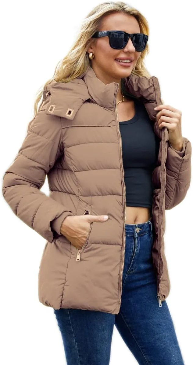 Puffer Jacket Womens Winter Coat with Hood Warm Lightweight Thickened Packable Down Jacket