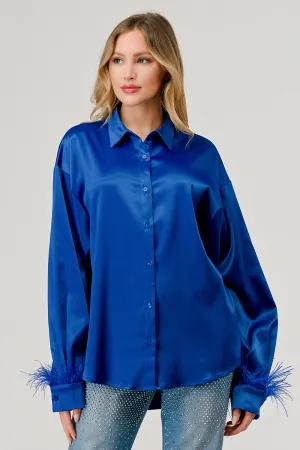 Satin Button Down Feather Blouse
