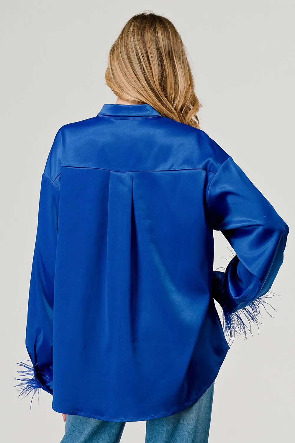 Satin Button Down Feather Top