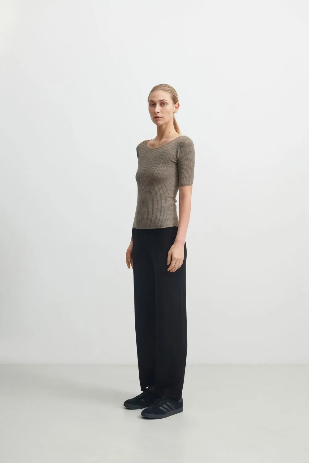 Slim Pointelle Tee (Hazel Melange) - FUB