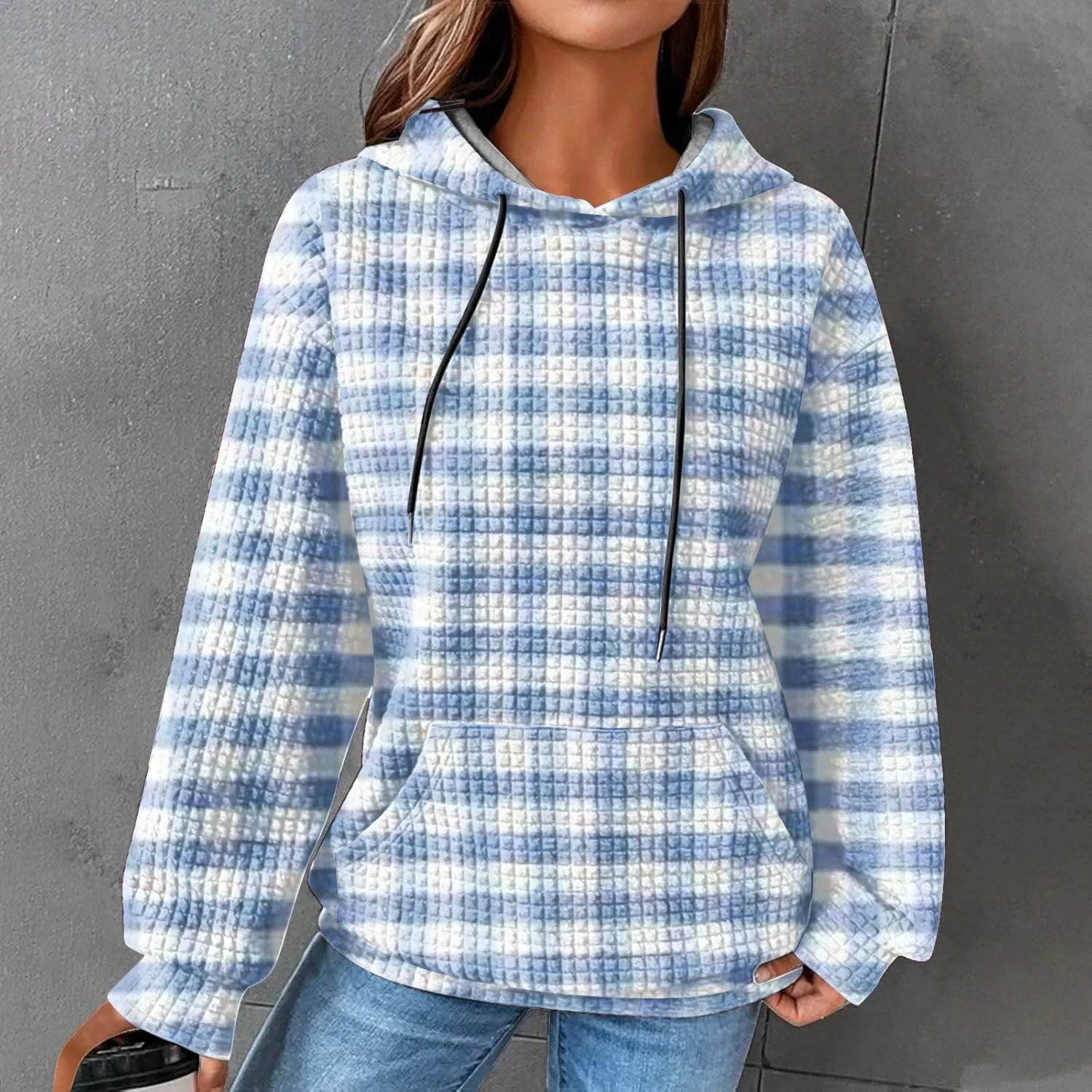 Soft Sweatshirts For Women Graphic Waffle Oversized Hoodies Casual Cute Drawstring Pullover Top Trendy Preppy Clothes