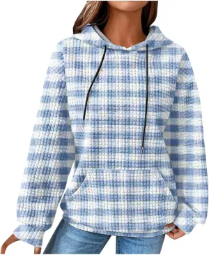 Soft Sweatshirts For Women Graphic Waffle Oversized Hoodies Casual Cute Drawstring Pullover Top Trendy Preppy Clothes