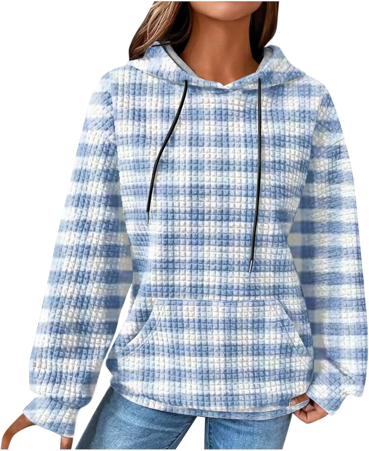 Soft Sweatshirts For Women Graphic Waffle Oversized Hoodies Casual Cute Drawstring Pullover Top Trendy Preppy Clothes