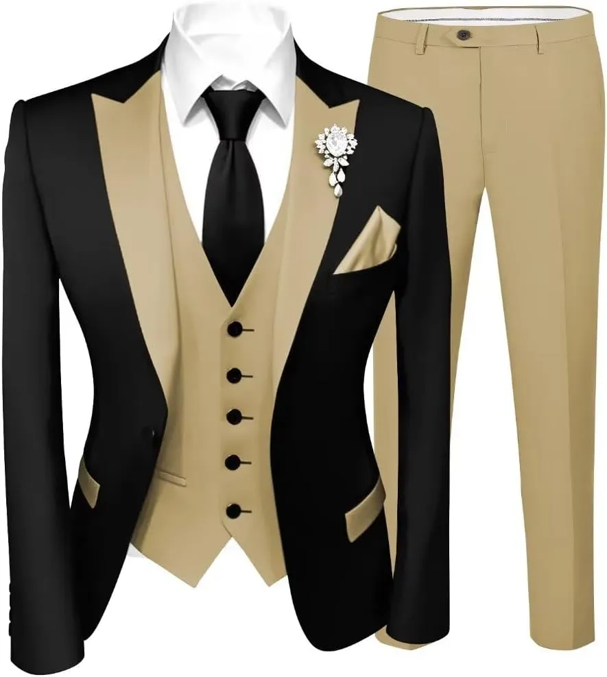 Stylish Mens Tuxedos 3 Piece Slim Fit Wedding Prom Suit for Teens Fancy Wedding Suit for Men Blazer Vest Pants