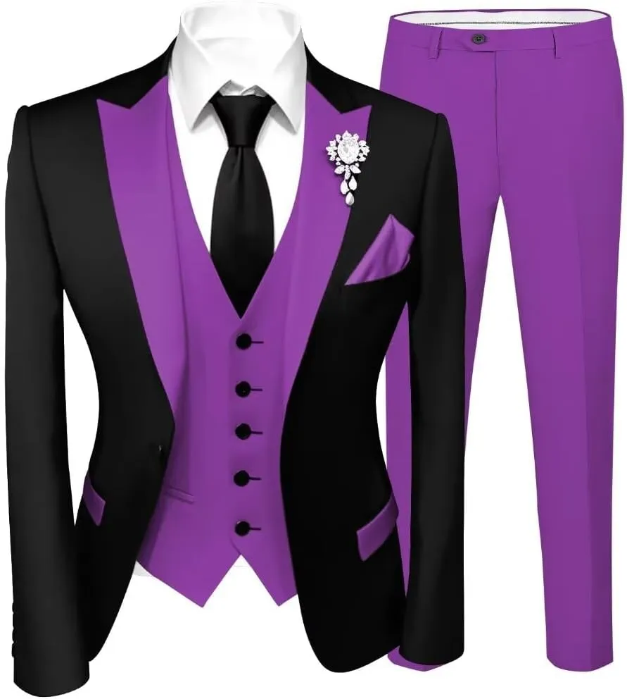 Stylish Mens Tuxedos 3 Piece Slim Fit Wedding Prom Suit for Teens Fancy Wedding Suit for Men Blazer Vest Pants