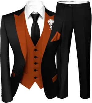 Stylish Mens Tuxedos 3 Piece Slim Fit Wedding Prom Suit for Teens Fancy Wedding Suit for Men Blazer Vest Pants