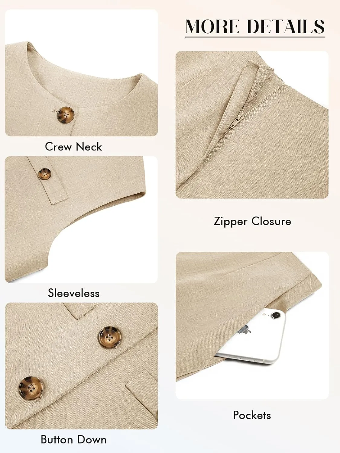 Tankaneo Womens 2 Piece Outfits Casual Suit Sets Sleeveless Button Down Blazer Vest Shorts Office Business Matching Set