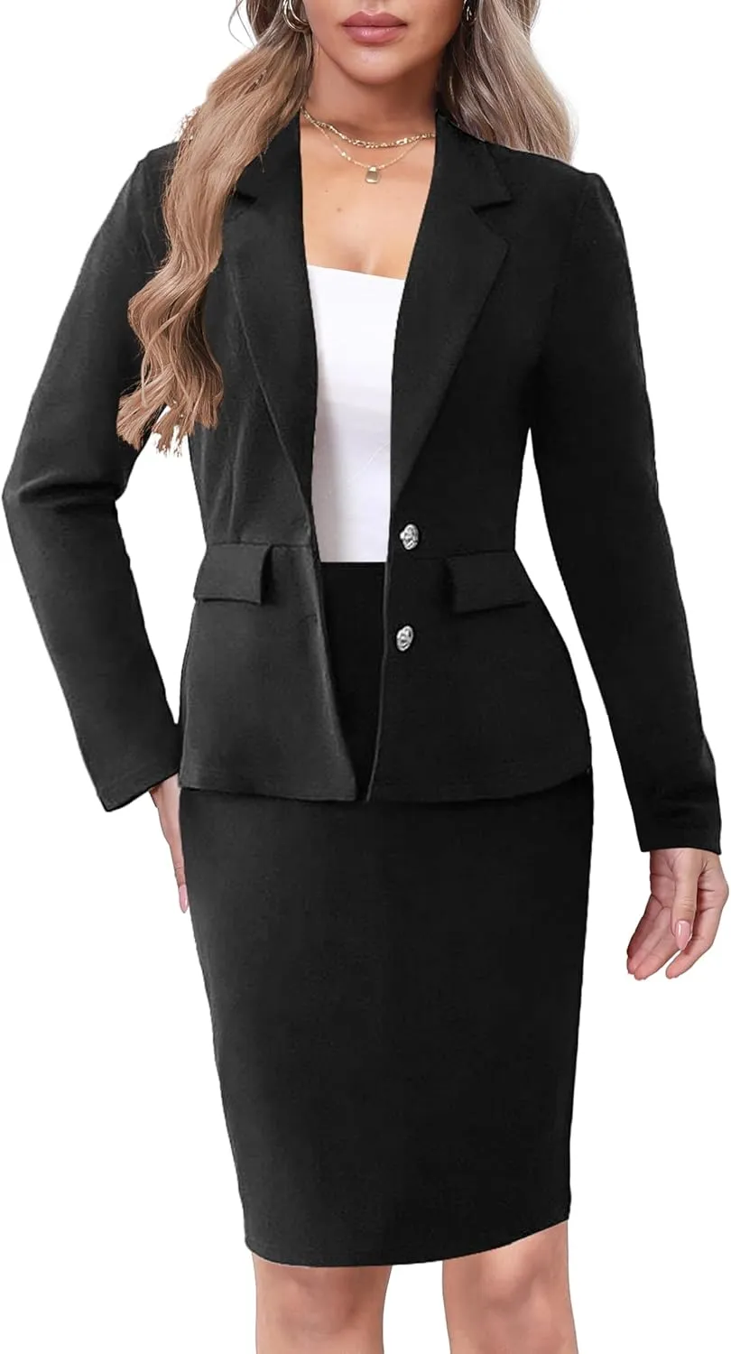 Two Piece Business Suit for Women Elegant Blazer Jacket and Skirt Sets Work Formal Office Clothing Sets