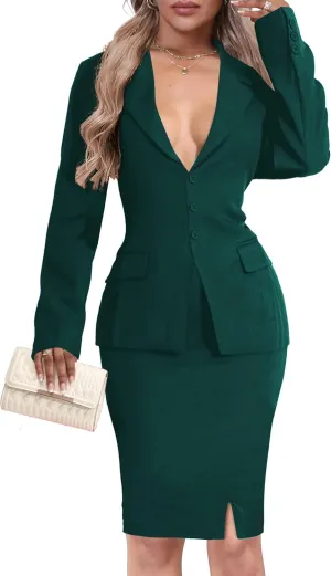 Two Piece Business Suit for Women Elegant Blazer Jacket and Skirt Sets Work Formal Office Clothing Sets