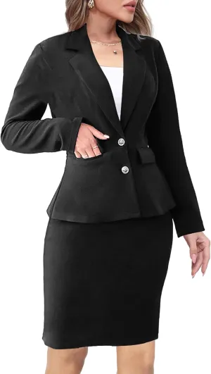 Two Piece Business Suit for Women Elegant Blazer Jacket and Skirt Sets Work Formal Office Clothing Sets