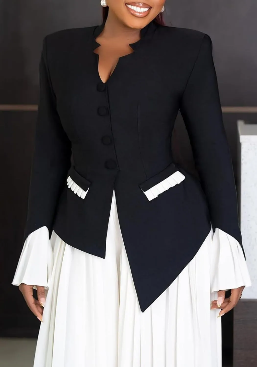 Unybwonn Women's Two Piece Suits Sets Dressy Long Sleeve Blazer Palazzo Chiffon Baggy Pants Elegant Business Outfits