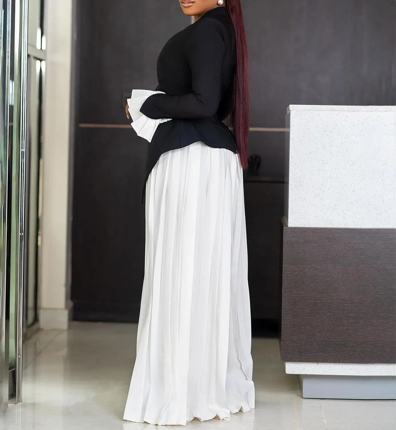 Unybwonn Women's Two Piece Suits Sets Dressy Long Sleeve Blazer Palazzo Chiffon Baggy Pants Elegant Business Outfits