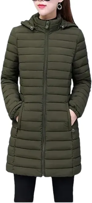 Winter Jacket Women Cotton Padded Removable Hood Warm Long Parkas Coat Warm Outwear