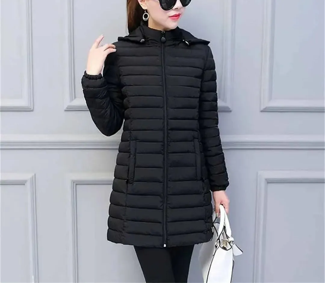 Winter Jacket Women Cotton Padded Removable Hood Warm Long Parkas Coat Warm Outwear