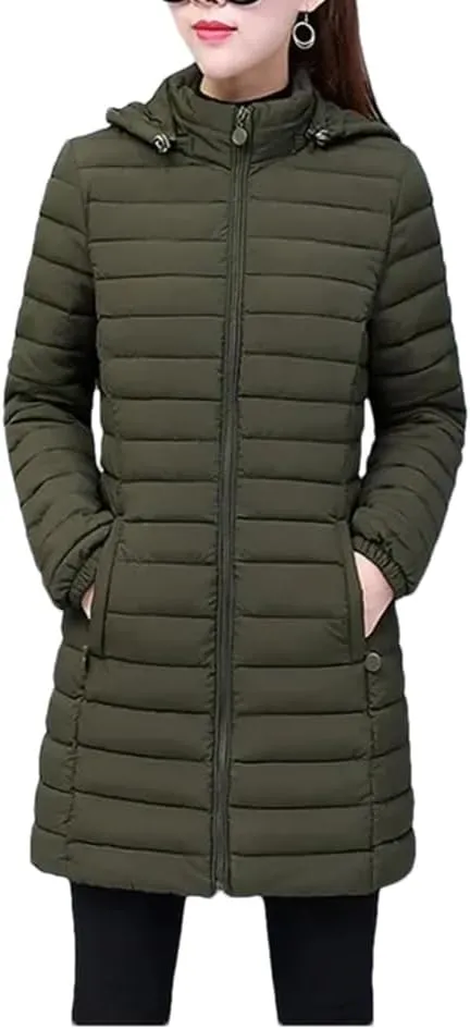 Winter Jacket Women Cotton Padded Removable Hood Warm Long Parkas Coat Warm Outwear