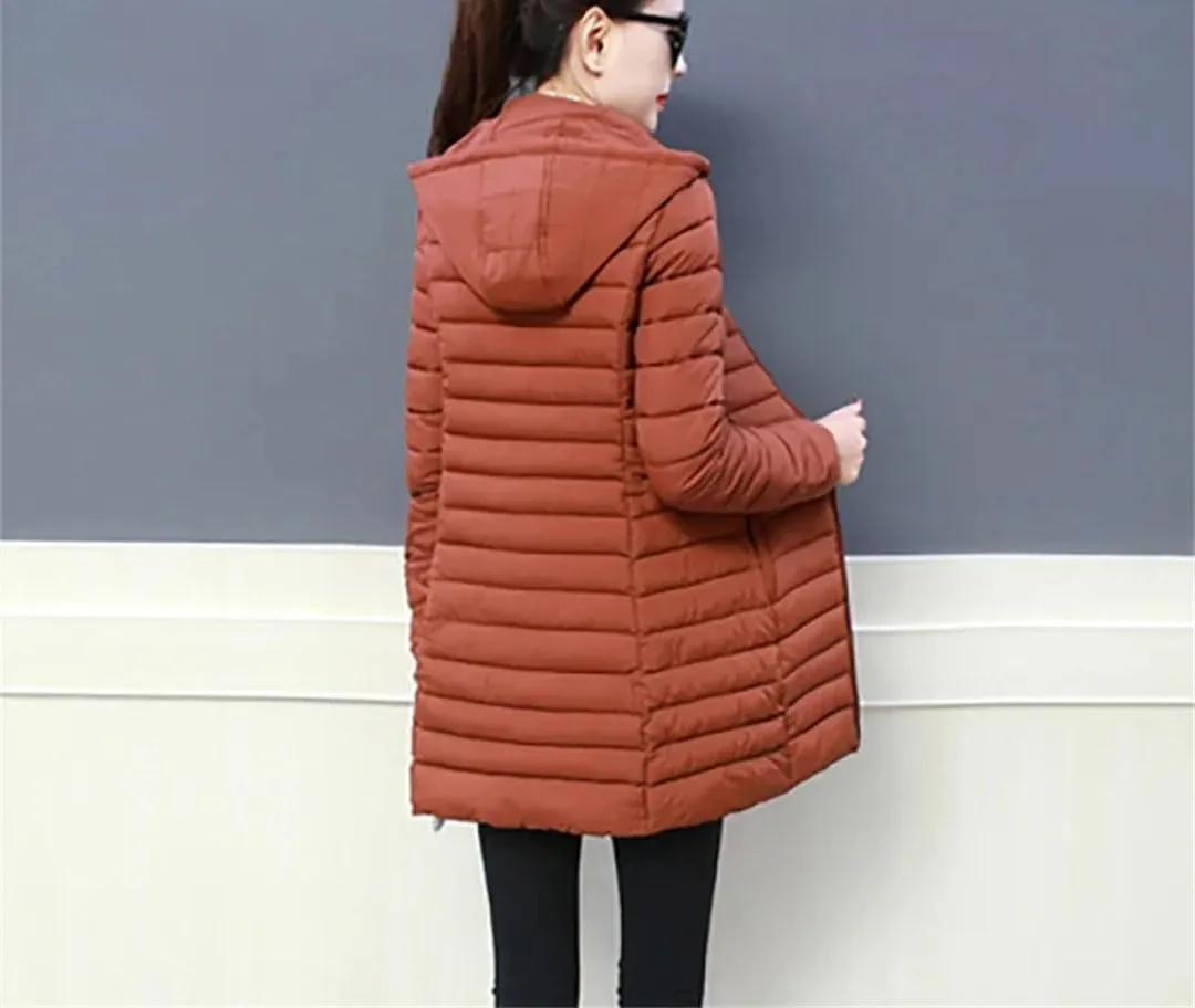 Winter Jacket Women Cotton Padded Removable Hood Warm Long Parkas Coat Warm Outwear