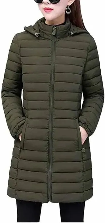 Winter Jacket Women Cotton Padded Removable Hood Warm Long Parkas Coat Warm Outwear