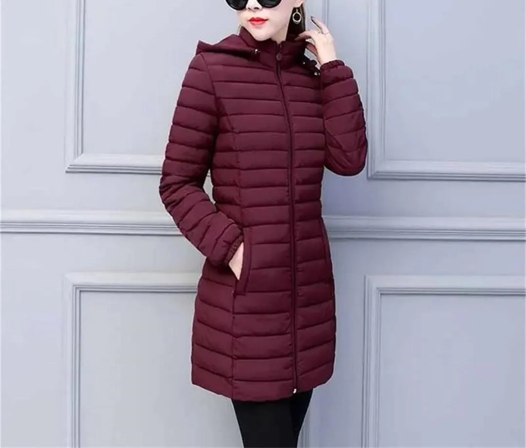 Winter Jacket Women Cotton Padded Removable Hood Warm Long Parkas Coat Warm Outwear