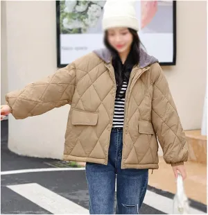 Winter Oversize Jackets for Women Cotton Padded Short Parkas Korean Loose Winter Coat Hooded(X-Large)