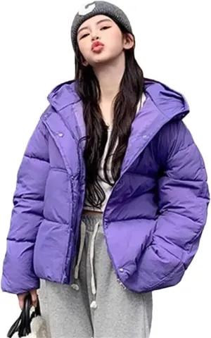 Women Pocket Parkas Zipper Cardigan Hooded Cotton-Padded Thickened Warm Snow Wear Coat Thermal Jacket
