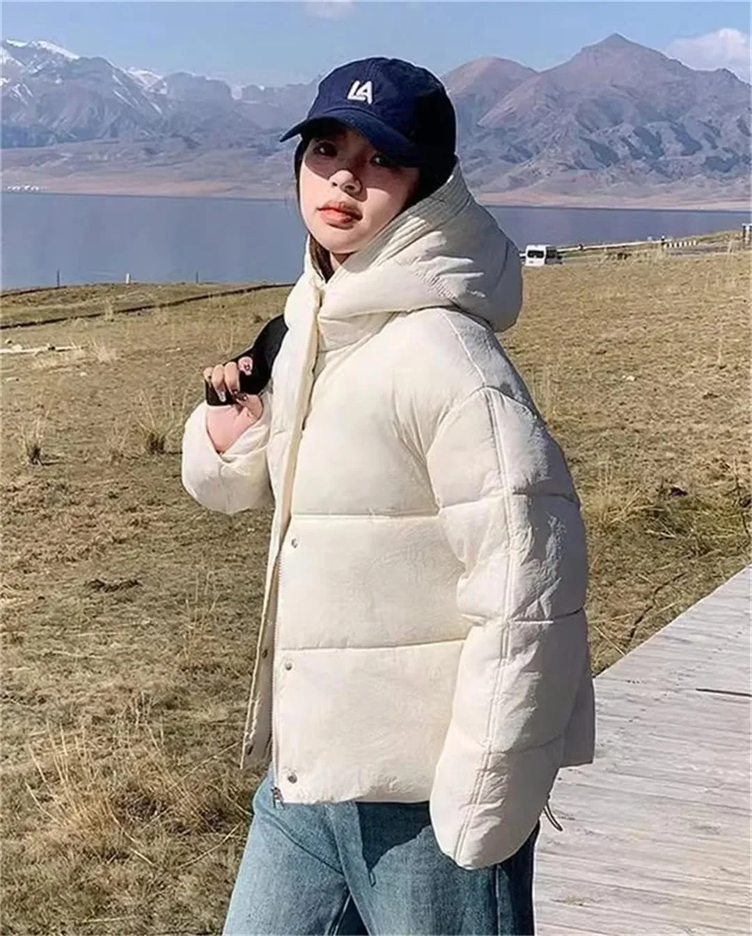 Women Pocket Parkas Zipper Cardigan Hooded Cotton-Padded Thickened Warm Snow Wear Coat Thermal Jacket