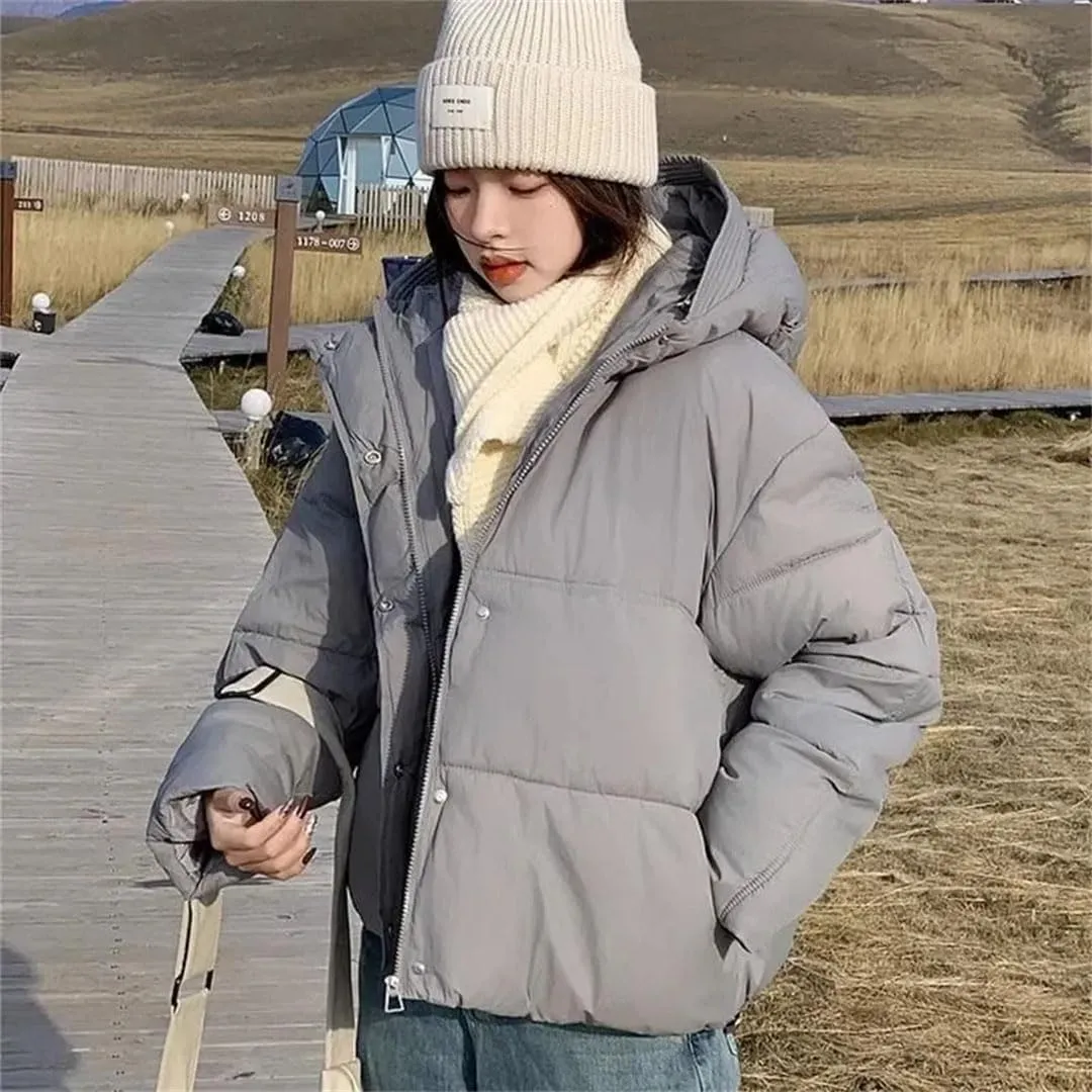 Women Pocket Parkas Zipper Cardigan Hooded Cotton-Padded Thickened Warm Snow Wear Coat Thermal Jacket