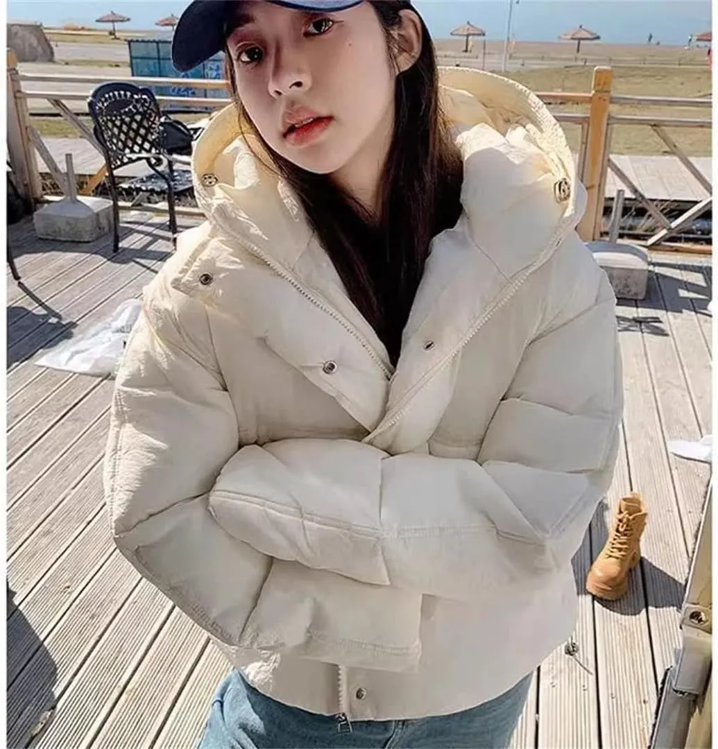 Women Pocket Parkas Zipper Cardigan Hooded Cotton-Padded Thickened Warm Snow Wear Coat Thermal Jacket