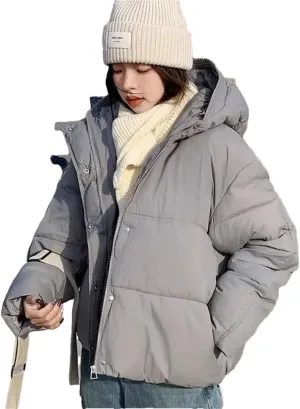 Women Pocket Parkas Zipper Cardigan Hooded Cotton-Padded Thickened Warm Snow Wear Coat Thermal Jacket