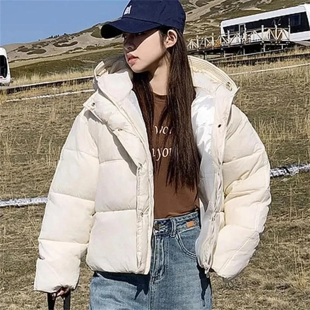 Women Pocket Parkas Zipper Cardigan Hooded Cotton-Padded Thickened Warm Snow Wear Coat Thermal Jacket