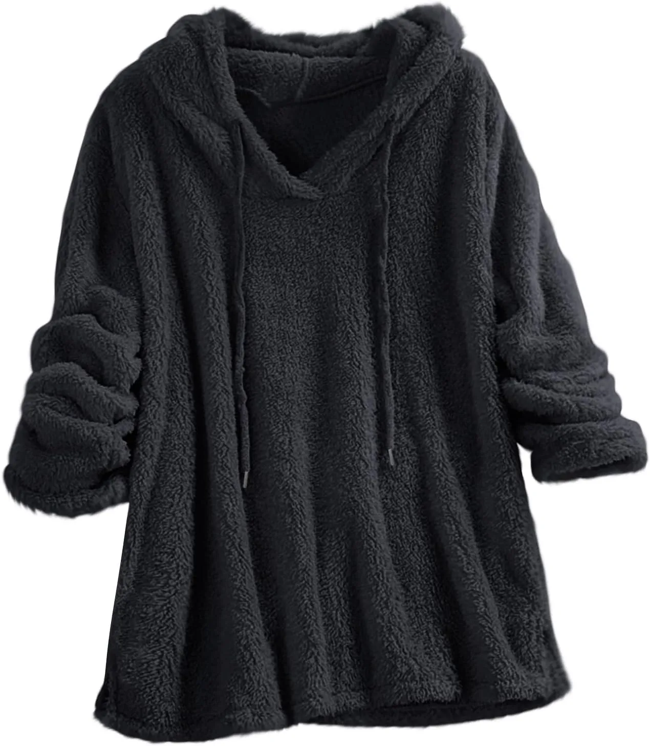Women Sherpa Fleece Hoodies Oversized Sweatshirts Long Sleeve Drawstring Pullover Winter Soft Comfy Fuzzy Pajama Tops