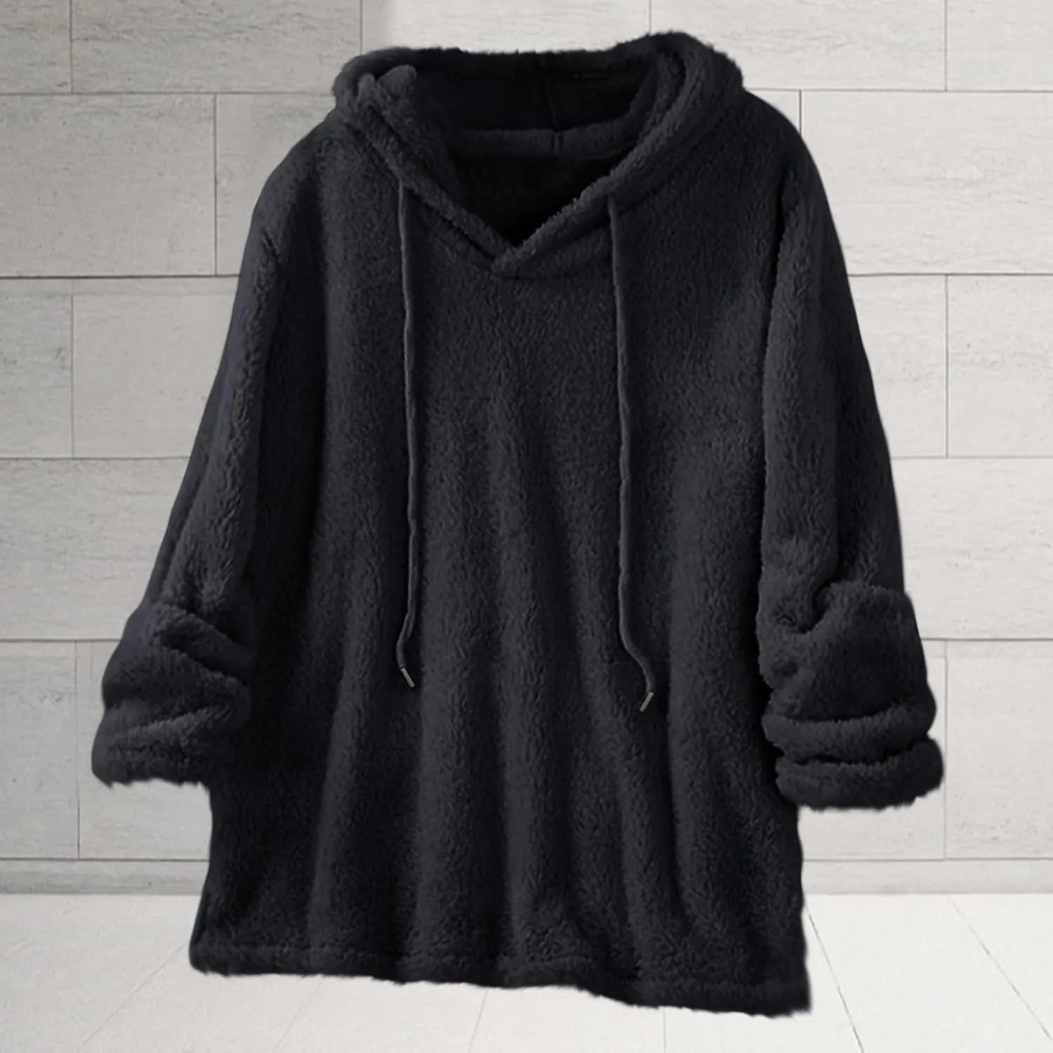 Women Sherpa Fleece Hoodies Oversized Sweatshirts Long Sleeve Drawstring Pullover Winter Soft Comfy Fuzzy Pajama Tops