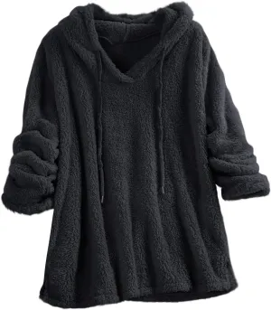 Women Sherpa Fleece Hoodies Oversized Sweatshirts Long Sleeve Drawstring Pullover Winter Soft Comfy Fuzzy Pajama Tops