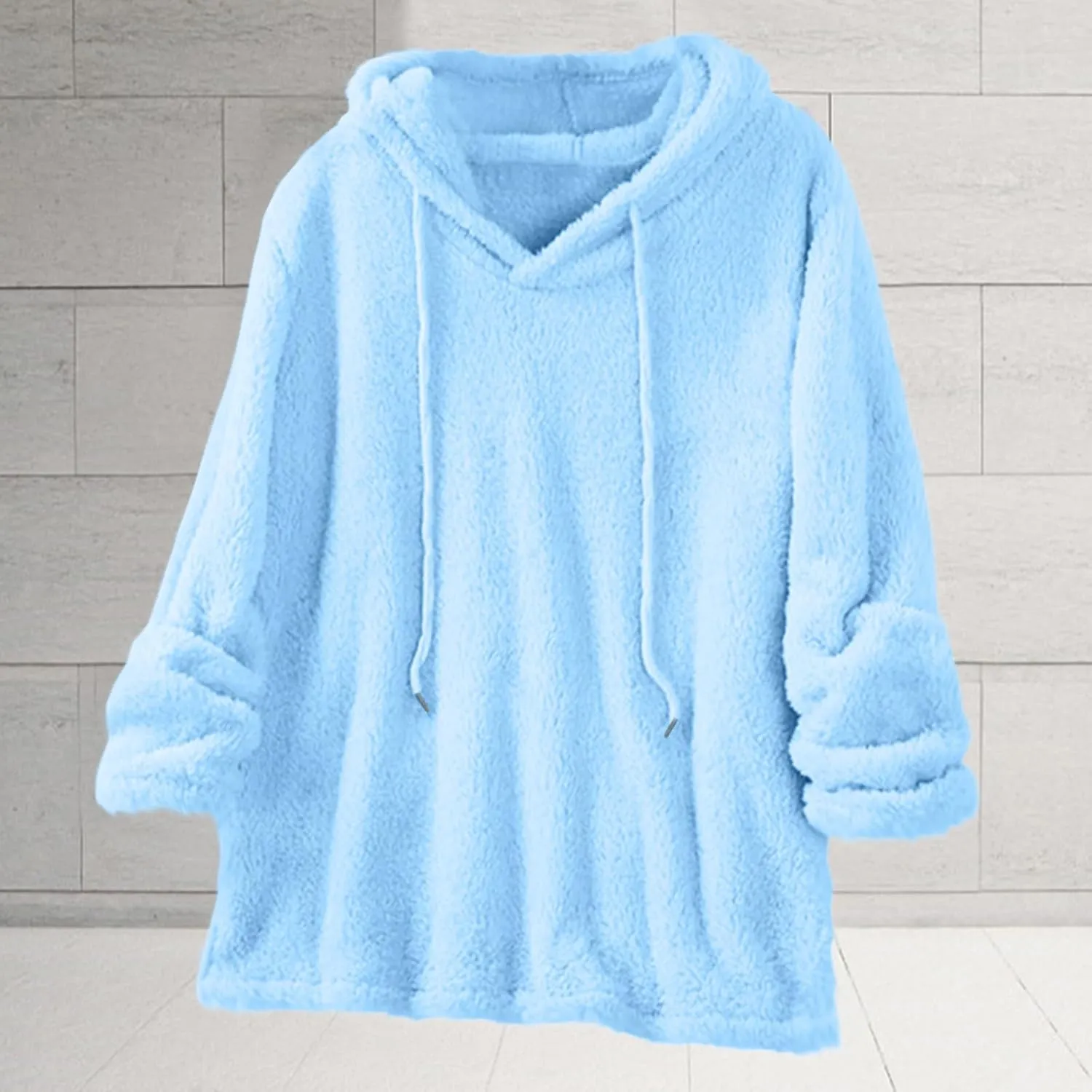 Women Sherpa Fleece Hoodies Oversized Sweatshirts Long Sleeve Drawstring Pullover Winter Soft Comfy Fuzzy Pajama Tops