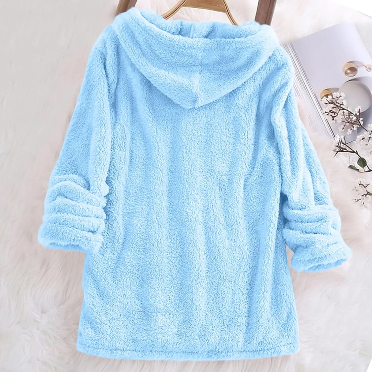 Women Sherpa Fleece Hoodies Oversized Sweatshirts Long Sleeve Drawstring Pullover Winter Soft Comfy Fuzzy Pajama Tops