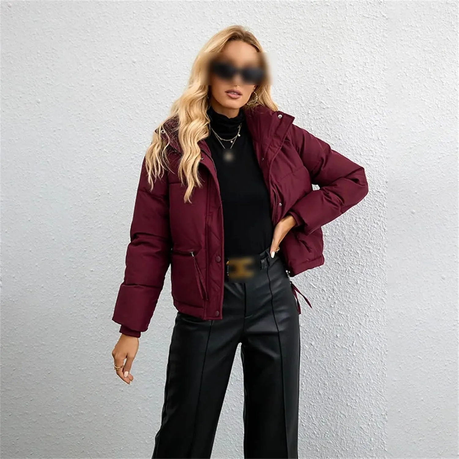 Women Short Winter Parkas Coat Loose Standing Collar Cotton Padded Jacket Loose Zip Bread Coat Basic Coat