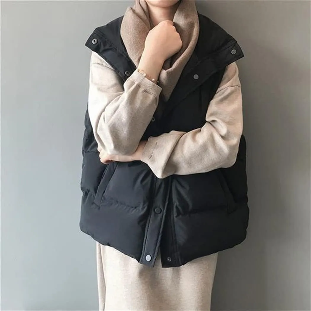 Women Sleeveless Vest Winter Korean Warm Down Cotton Padded Jacket Coat Parkas Waistcoat Veste
