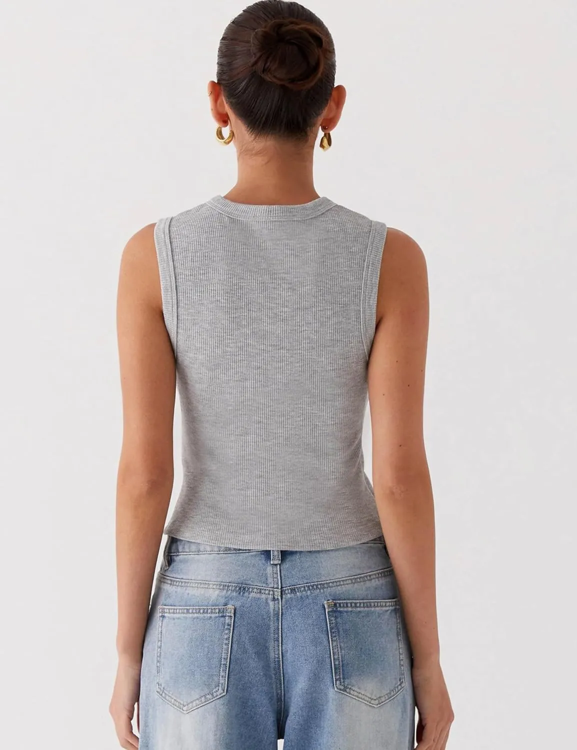 Womens Button Down Tank Vests Crew Neck Sleeveless Slim Fit Camisoles Vests Tops