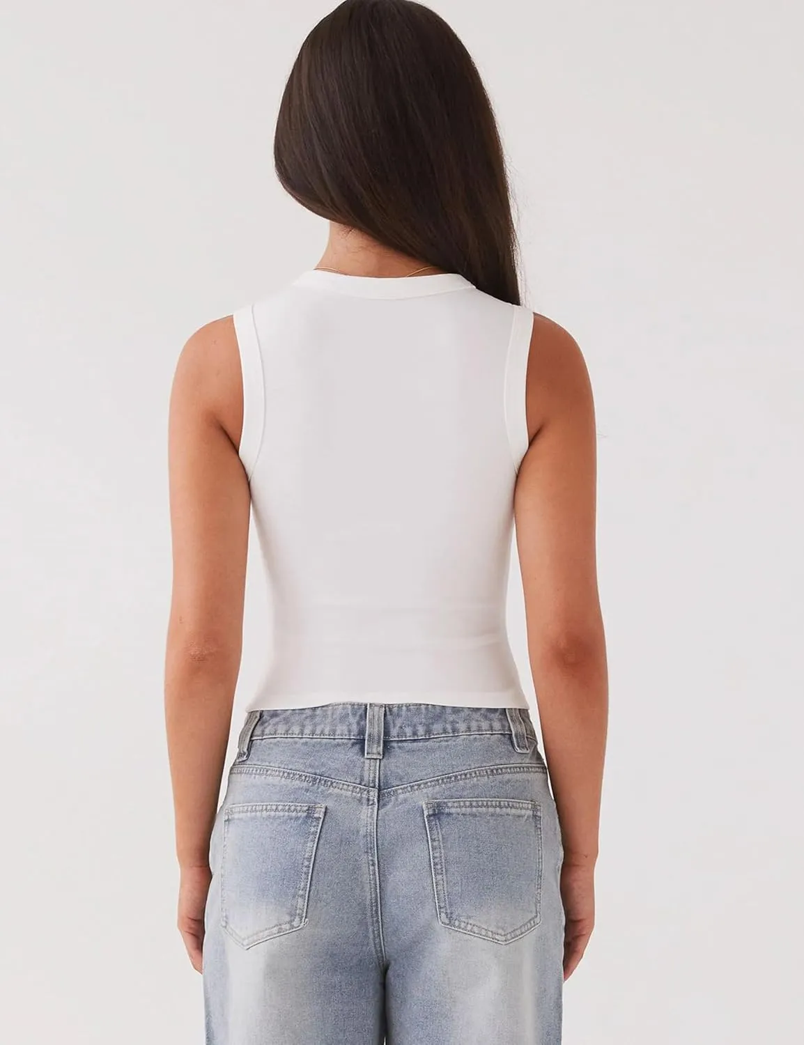 Womens Button Down Tank Vests Crew Neck Sleeveless Slim Fit Camisoles Vests Tops
